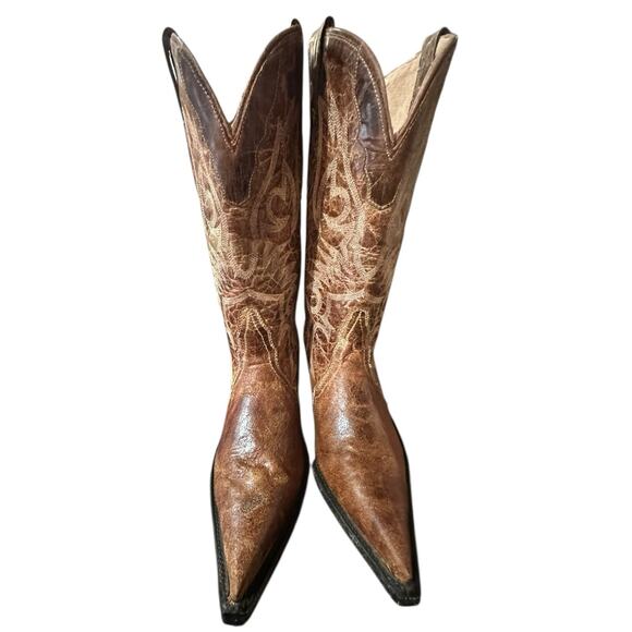 Rudel Brown Embroidered Western Pointed Toe Heeled Boots Style 2195 Size 7.5 E - Picture 3 of 10